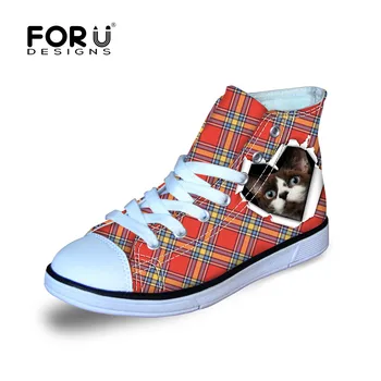 

FORUDESIGNS Kids Sneakers Shoes for Children Boys&Girls Walking Running Cycling Cute Cat Printing High Top Kids Canvas Shoes