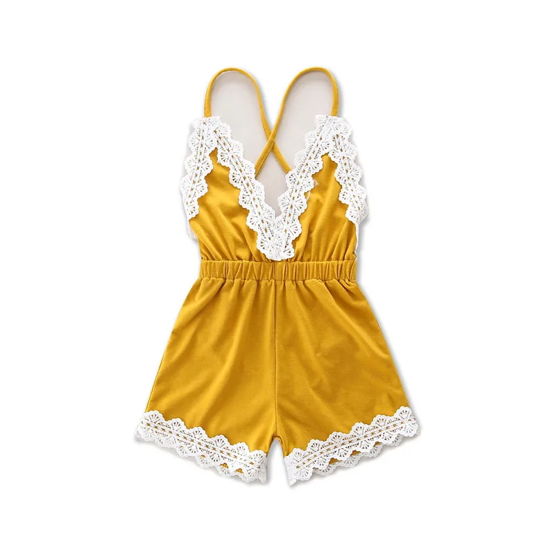 

DFXD 2017 Hot 1pc Baby Girls Clothes Cute Toddler Kids Overalls Ginger Yellow Sling Pants Summer Fashion Baby Girls Jumpsuit
