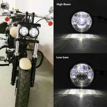 

2 Pcs Black/Chrome 4.65 Inch Headlamp With White Daytime Running Light For Fat Bob 5" Dual Projector LED Headlights