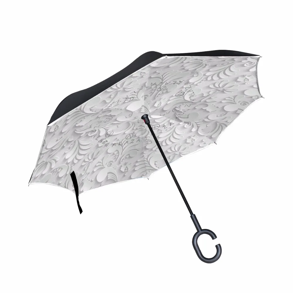 

3D Floral Flowers Effect Windproof Reverse Umbrella Double Layer Inverted Car Umbrellas Self Stand Umbrella