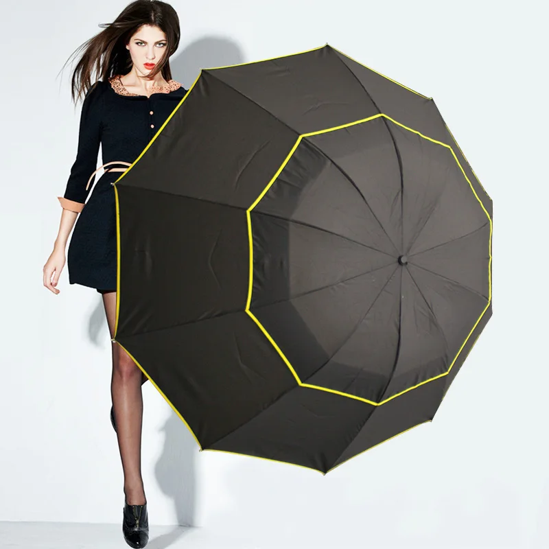 130 см большой Одежда высшего качества Зонт Для мужчин дождь женщина ветрозащитный большой Рисунок: цветы мужской Для женщин солнце 3 складной большой зонт открытый зонт - Цвет: Black