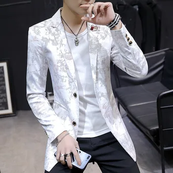 

Men's Personality in the Long Trench Coat Men Handsome Plaid Jacket Ternos Slim Fit Masculinos Blazer Masculino