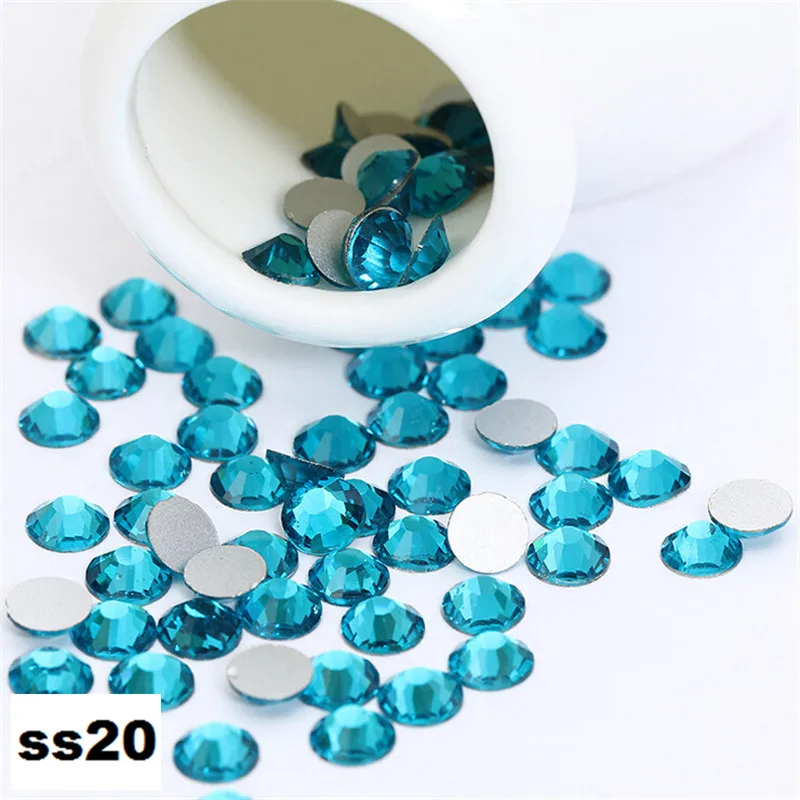 

ss20 (4.8-5.0mm) Blue Zircon 1440pcs/Lot Flat Back Nail Art Glue On Rhinestones / Non Hotfix Crystals Decorations DIY Supplies