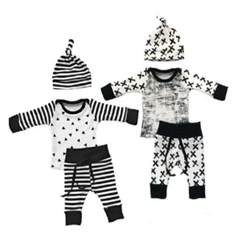 

2018 Spring New Cotton Newborn Suit Stripe T Shirt+pants with Hat 3 Piece Set Baby Outfit Baby Night Suit Cotton Infant Clothing
