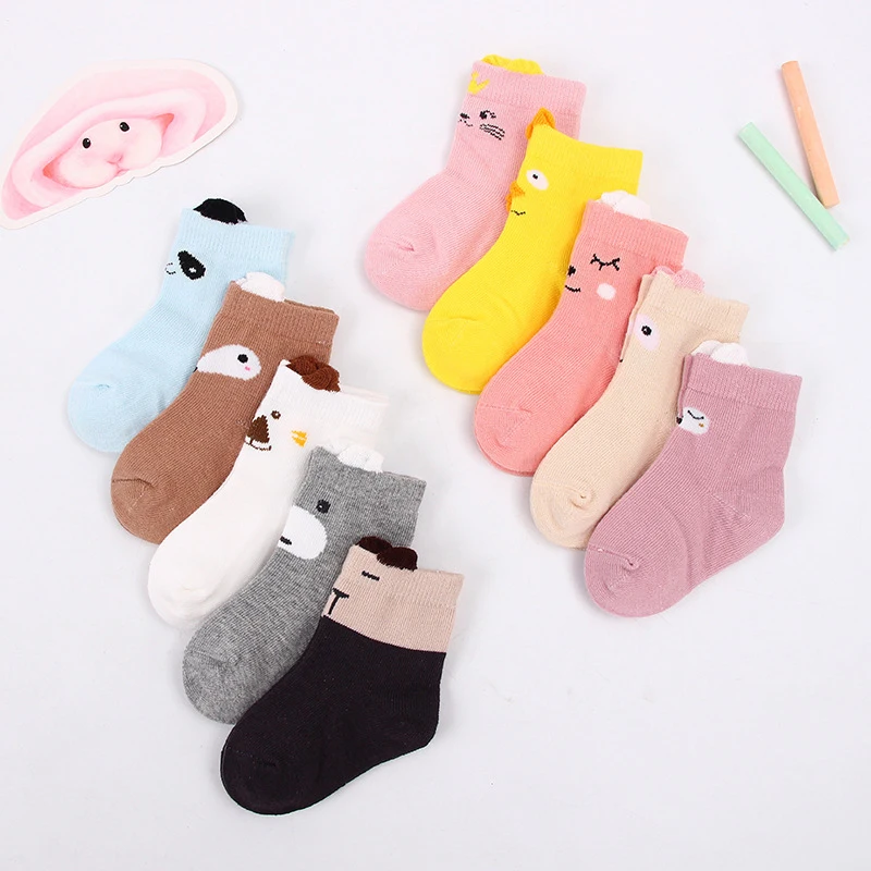 

5PCS/Set Hot Sale Newborn Baby Boy Girl Cotton Cartoon Animal Printing Socks Soft Comfortable Knitted Tube Kids Socks