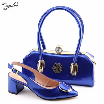 

Latest pointed toe spring/autumn design sandals with handbag nice medium heel shoes and bag sets T8107 royal blue heel height5cm