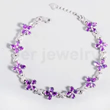 Цветок браслет-цепочка натуральный Аметист серебро 925 Изящные фиолетовый кристалл браслет 0.2ct* 40 шт. Самоцветы#16030131