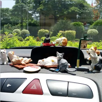 

10PCS Diy Cute Cartoon Cats Japanese Anime Figurine Resin Car Ornaments Cat Miniatures Home Decor Auto Interior Accessories