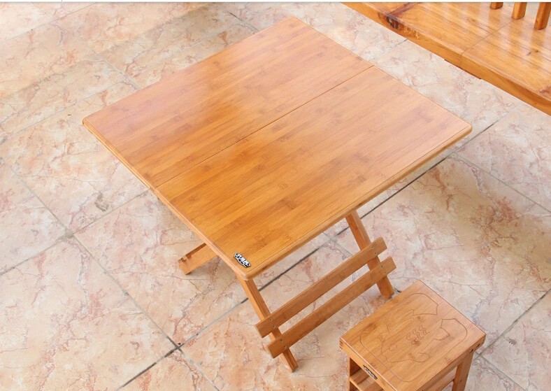 Bamboo Furniture Folding Table Square 80-100cm Outdoor/Indoor Dining Table Legs Foldable Portable Folding Snack Table For Dinner