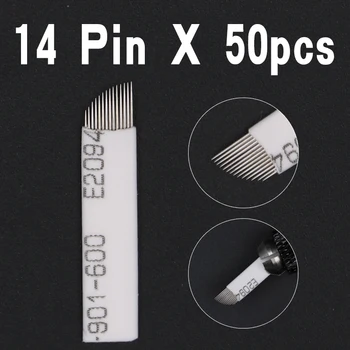 

50 PCS 14Pin Permanent Makeup Manual Eyebrow Tattoo Needles Blade For 3D Embroidery Microblading Tattoo Pen Machine