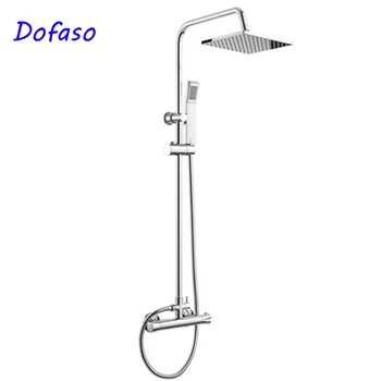 

Dofaso 2018 Thermostatic Shower Faucet Suite Bathroom square rainfall shower mixer Copper shower chorme 38 degree