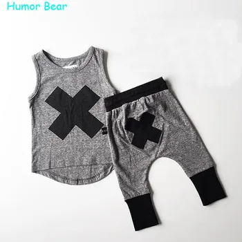 

Humor Bear 2016 baby Boys girls clothes Casual Clothing Sets Children's Suit sleeveless Blouse+Haroun pants Summer kids set