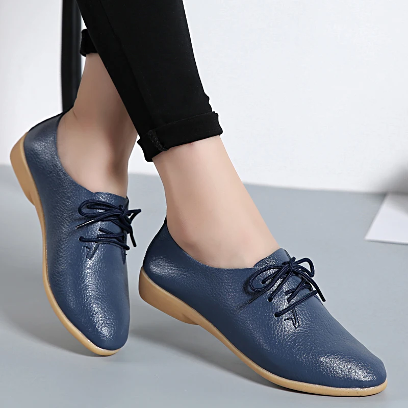 STAINLIZARD Women Flats Leather Summer Fashion Women Casual Comfortable Shoes Solid Lace Up Shoes Female Ladies