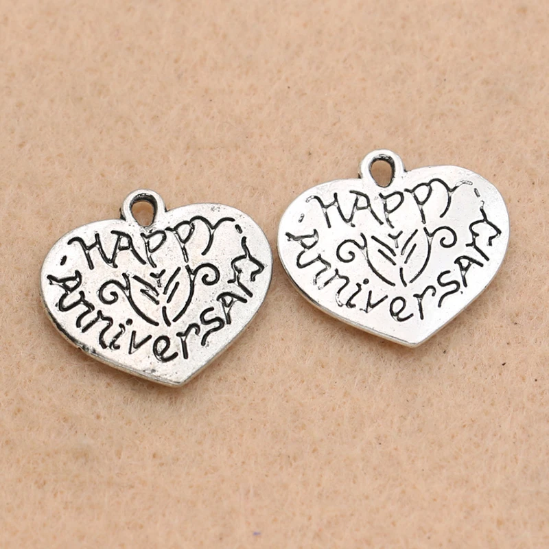 Antique Silver Plated Happy Anniversary Charms Pendant Bracelets