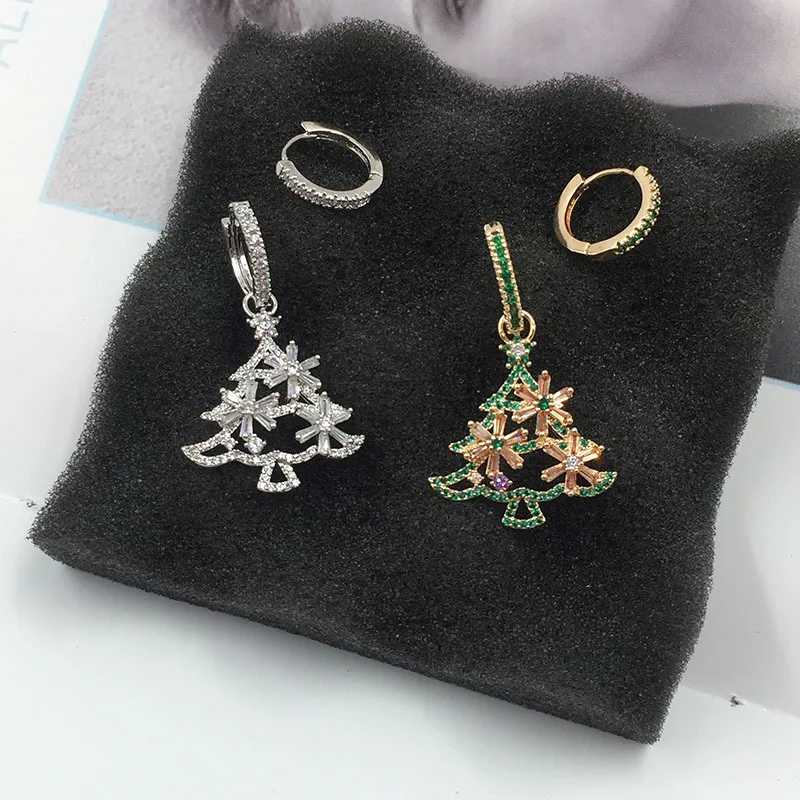 

Hot New Design Fashion Luxury Christmas Tree Color Full Rhinestone Drop Earrings Jewelry for Women Accessories Green/silver