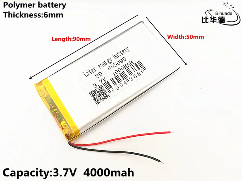 3,7 V 4000 mAh 605090 PLIB полимерный литий-ионный/литий-ионный аккумулятор для gps psp DVD