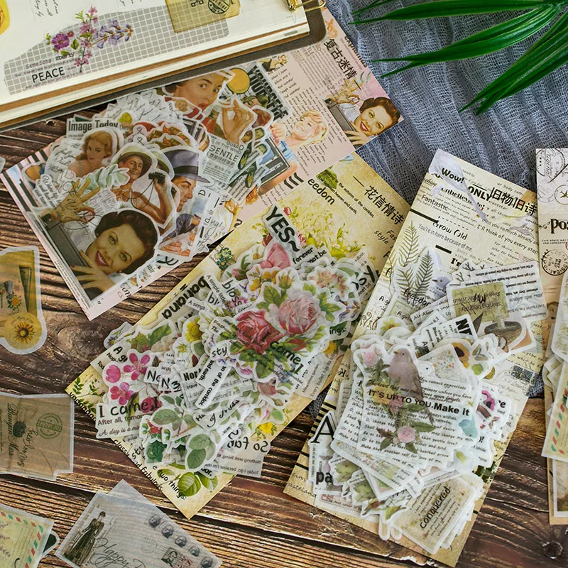 

60pcs/pack Retro English Love Poem Series Paper Sticker Label Washi Paper Stickers Scrapbooking Label DIY Diary Stickers Escolar