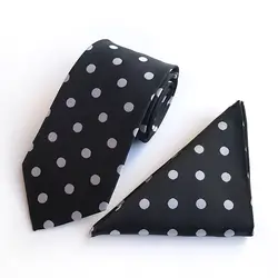 8 см Мужские Классический галстук 100% шёлковый жаккардовый тканый черный, белый цвет горошек галстук наборы с платком для мужчин Свадебная
