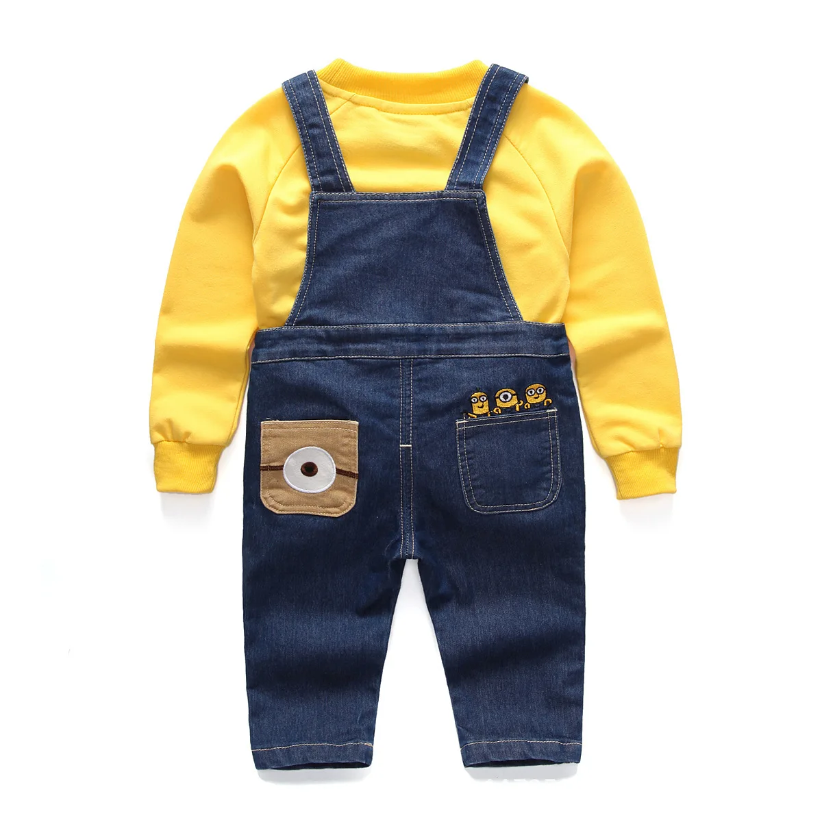 

2018 Autumn Boys Clothing Fashion Suit Minions Kids Clothes Children's Denim Overalls Jeans Pants + T Shirt Full Sleeve Twinset