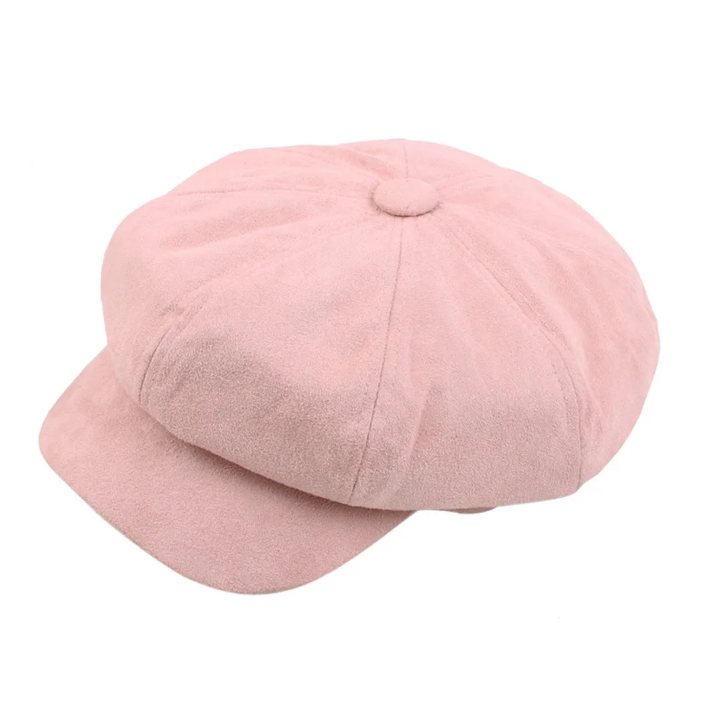 Женский берет зимние шапки для женщин восьмиугольная шапка мужская берет шапка женская винтажная плоская шапка Boinas Gorras - Цвет: Pink