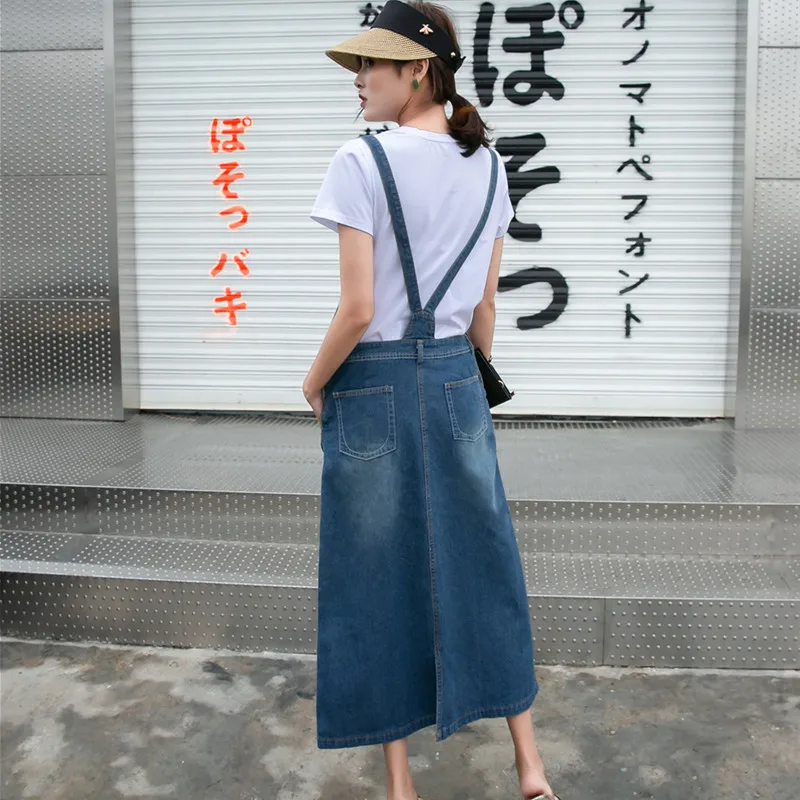 Harajuku длинная джинсовая юбка для женщин Сезон весна лето С передним карманом