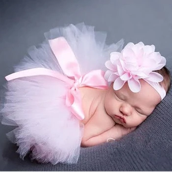 

Newborn Infant Girls Chiffon Flower Pink Hair Band +Pink Bubble Skirt Infant Toddler Cute Photography Prop