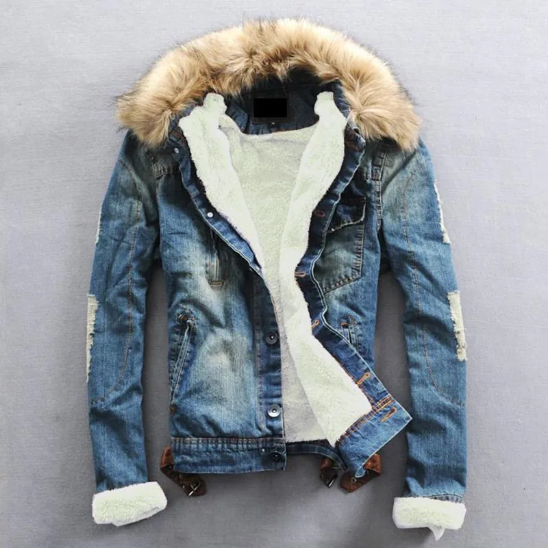 

Plus Size 2019 Winter warm Denim Jacket Men Clothing Jeans Coat Men Casual Outwear With Fur Collar Wool Thick Clothes
