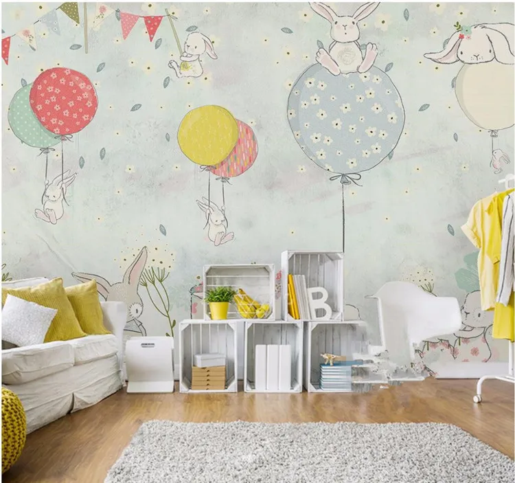 На заказ обои 3d Nordic простая мода простой и элегантный воздушный шар кролик детская комната задний план