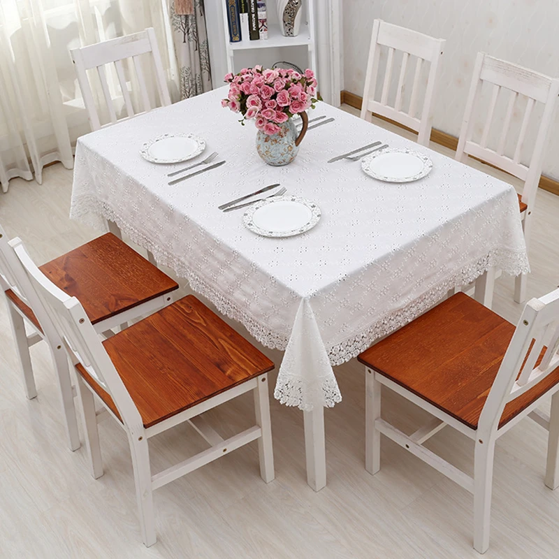 

Cotton Linen Tablecloth Flower Embroidery Lace Hem Splice Simple European Style Cover Washable Table Cloth for Tea Table