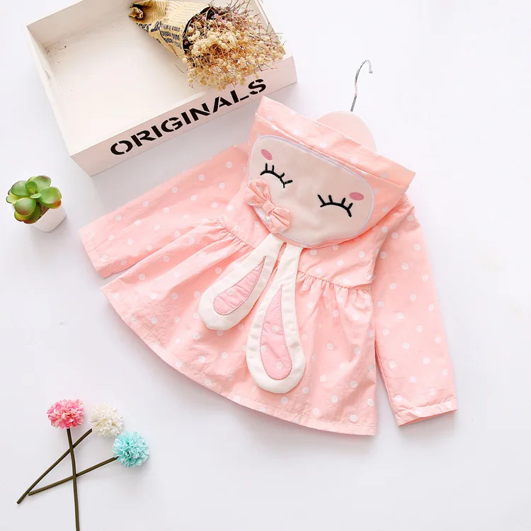 3 Bibihou Baby Girls Jacket Clothes 2017 Spring Cotton Sweet Newborn Bow Cartoon Rabbit Hooded Windbreaker For Jackets & Coats