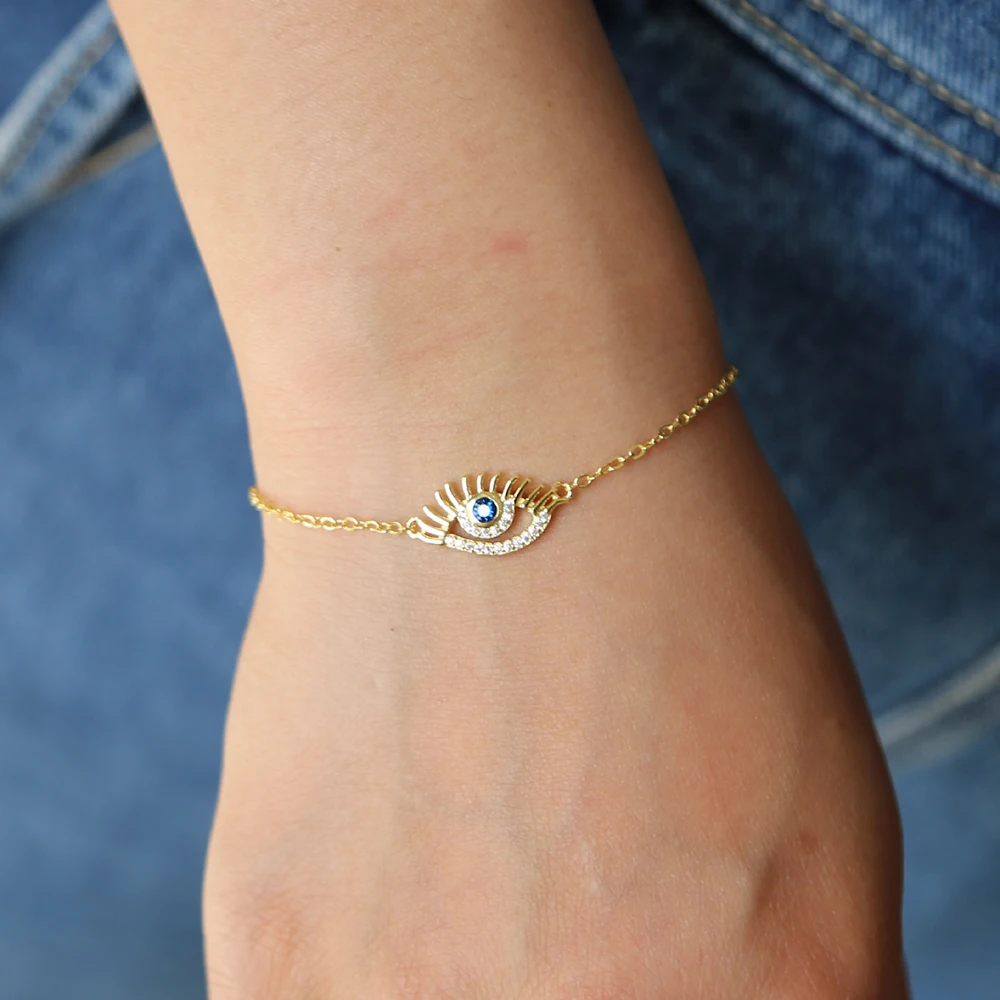 

2018 New top quality eyelashes bracelet for girls tiny minimal turkish evil eye charm bracelet link chain delicate gift drops