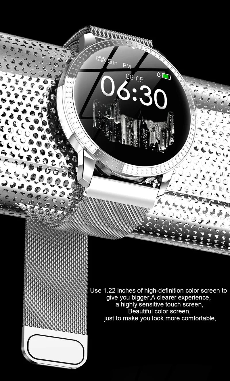 Смарт-часы CF18, водонепроницаемые, IP67, 1,22 дюймов, для контроля артериального давления, металлические, Starp, много спортивных режимов, Смарт-часы для женщин, ремешок PK H2