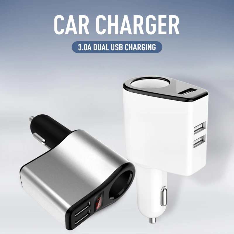 

Double Port Socket Car Charger Metal Cigarette Lighter Socket Distributor Charger Power Adapter Fast Charging Car Accessories