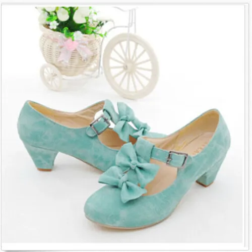 PXELENA Nueva Primavera Womens Mary jane Lolita Bloque de Corte Bombas Faux Suede Bowtie Bombas de