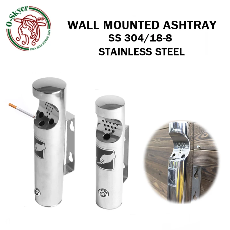 Oskyer Wall Mounted Ashtray Stainless Steel Cylinder Ashtray Outdoor Public Cigarette Ash Bin