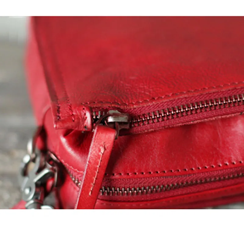 AETOO Literary retro handmade cowhide diagonal shoulder bag summer new women's bag tide leather multi-layer zipper small square