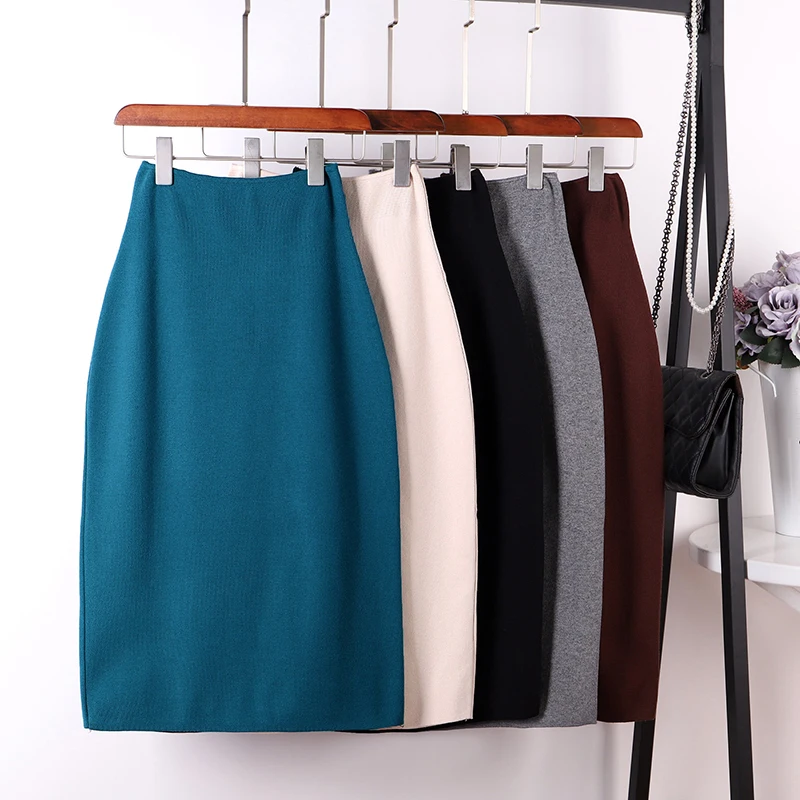 

2019 Women Clothes Elegant Knitted Spring Summer kawaii Skirts Solid Ladies Office Wear long skirts for women sexy