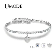 UMODE браслет от сглаза для женщин, сердце, любовь, браслеты, круглый кубический цирконий, женские серебряные ювелирные аксессуары, подарок UB0164