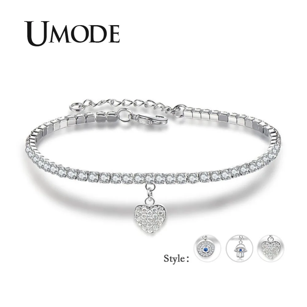 

UMODE Hand Evil Eye Bracelet for Women Heart Love Bracelets Round Cubic Zirconia Femme Silver Jewelry Accessories Gift UB0164