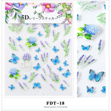 2 шт 5D Красочные цветы наклейки для ногтей с дизайном смешанные Выгравированные наклейки для ногтей наклейки DIY клей декоративные советы - Цвет: FDT-18