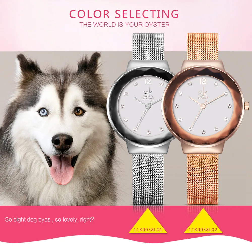 SK новые роскошные женские часы стразы розовое золото сетка ремень платье корпус