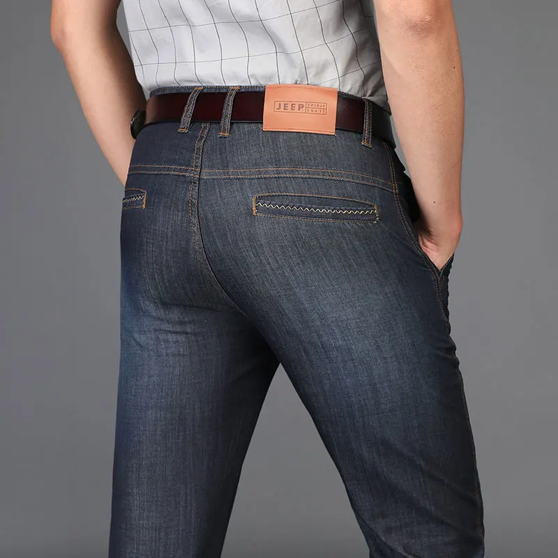 Summer JEEP Brand Cotton Smart Casual Jeans Elastic Men's Casual Full Length Retro Simple Jeans Cotton Pants Fashion Trousers 44 (53)