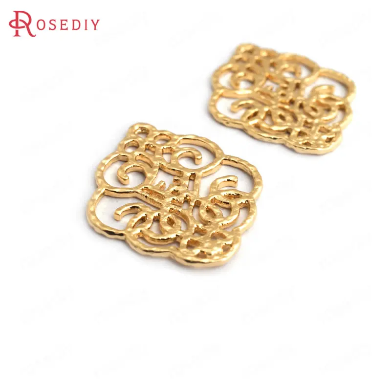 

(34889)6PCS 28x23MM 24K Gold Color Brass Curled Pattern Connect Charms Pendants High Quality Diy Accessories Jewelry Findings