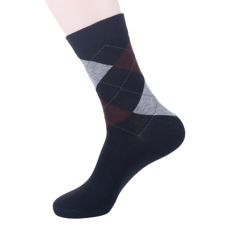 US7-10, высокое качество, Осень-зима, мужские деловые хлопковые носки, мужские, ромбовидная решетка, длинные носки, 5 пар/лот
