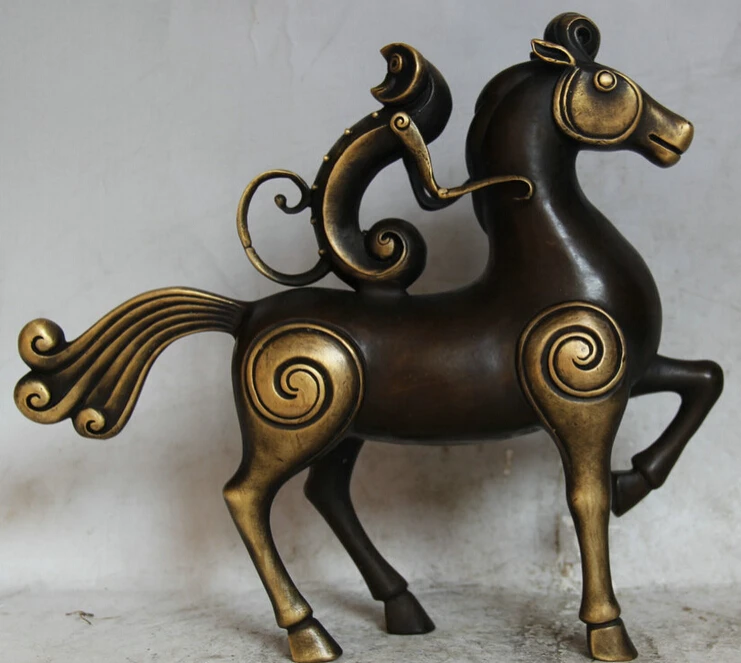 

Collectible bronze S1631 10" Chinese Folk Copper Abstract Monkey Ride Horse Zodiac Year Statue Sculpture