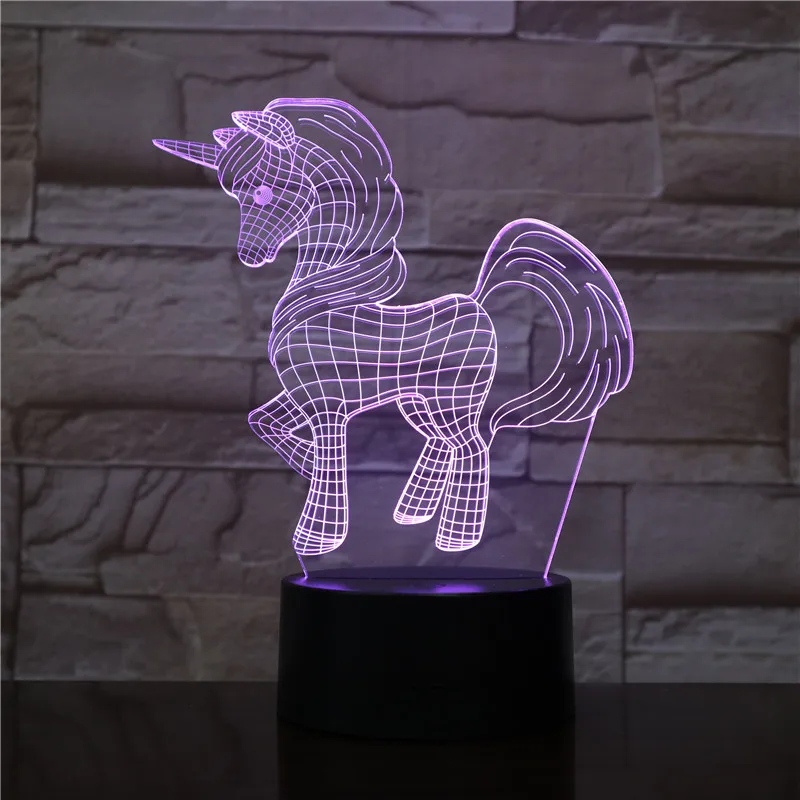 Новинка животное пони единорог 3D проектор разноцветная RGB Лампочка