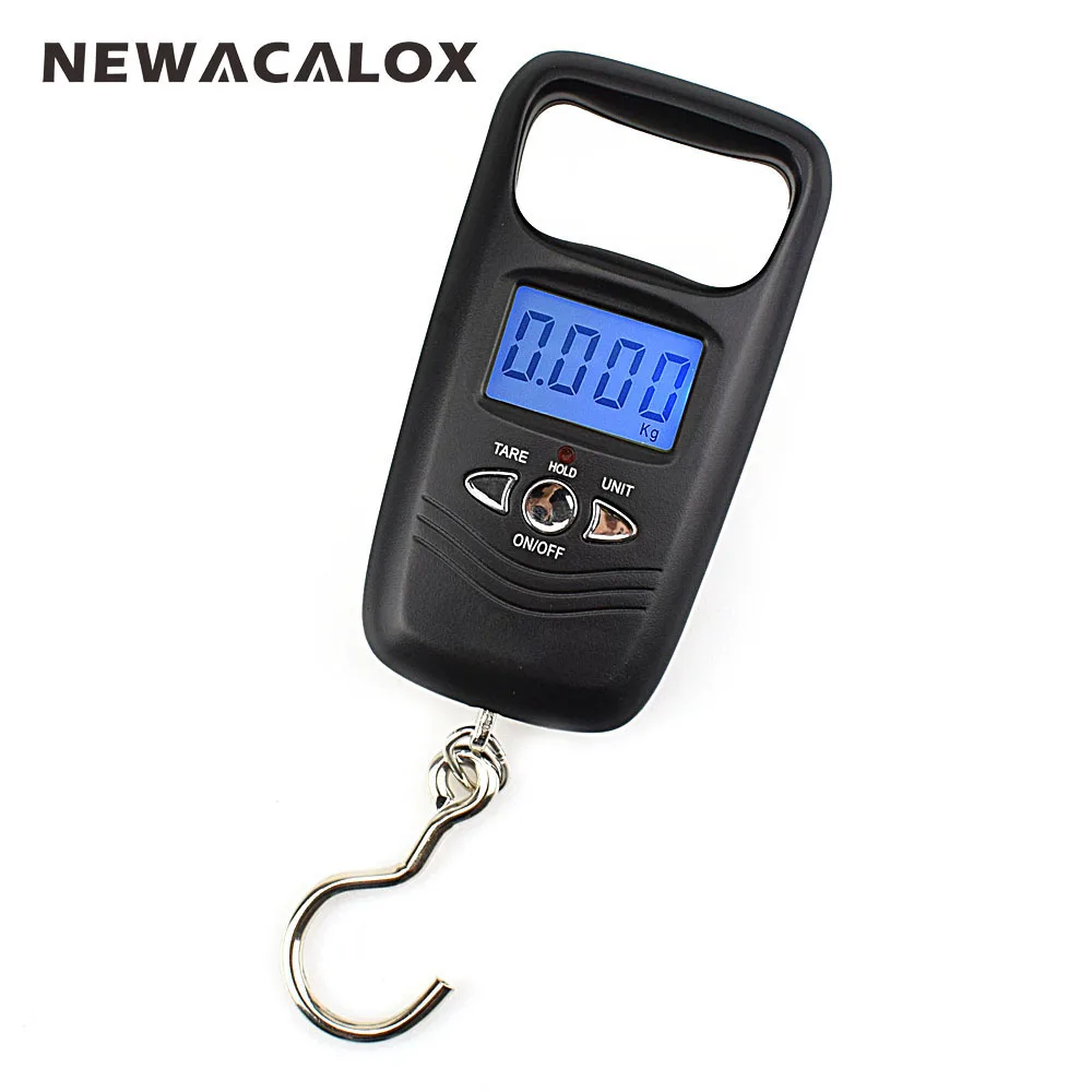 NEWACALOX 110lb x 0.01lb Мини Портативный Весы Для Рыбалка чемодан путешествия вес крючок весы цифровые весы 50 кг