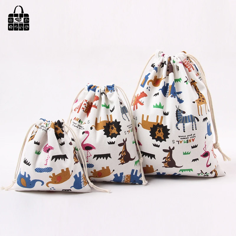 1 pcs الحيوان المطبوعة 100% القطن قماش الغبار حقيبة ملابس الملابس الجوارب/الملابس الداخلية الأحذية تتلقى حقيبة المنزل النثرية الاطفال لعبة حقيب...