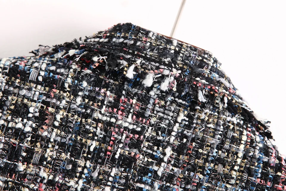 Ceny Świeży styl wiosna jesień kobieta casualowa kurtka płaszcz ręcznie pomponem luźny płaszcz w kratkę tweedowy płaszcz kurtka klapa gruba kurtka