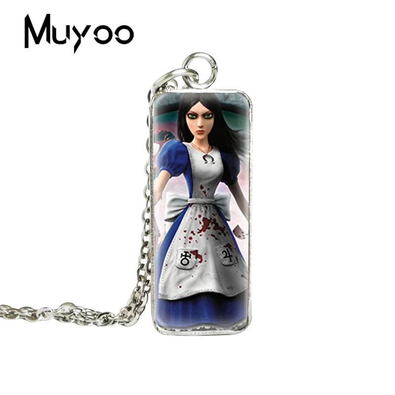 2 Новинка года: квадратное ожерелье Alice Madness Returns с кулоном из стекла ручной работы - Окраска металла: 2